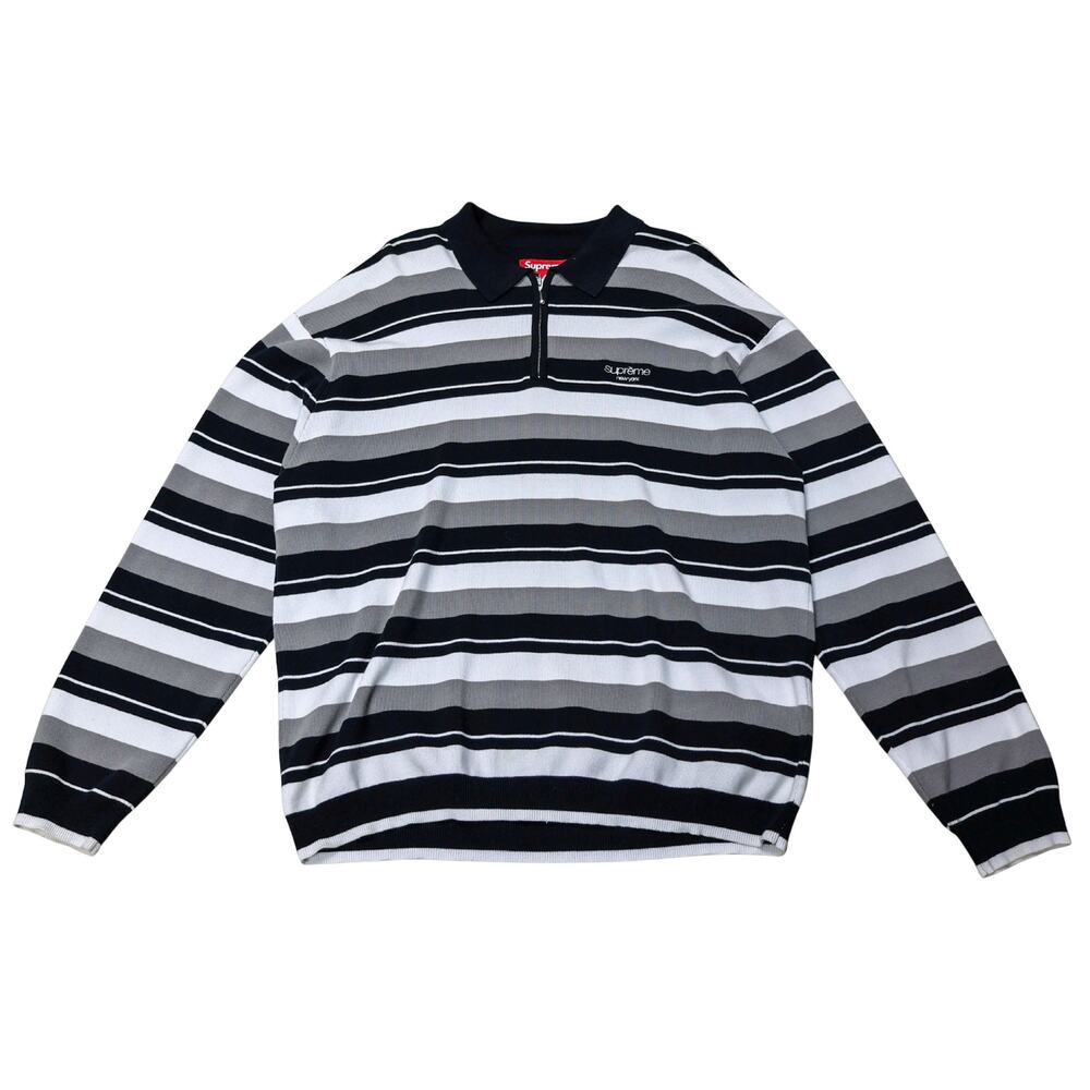Supreme Stripe Quarter Zip Long Sleeve Polo Black